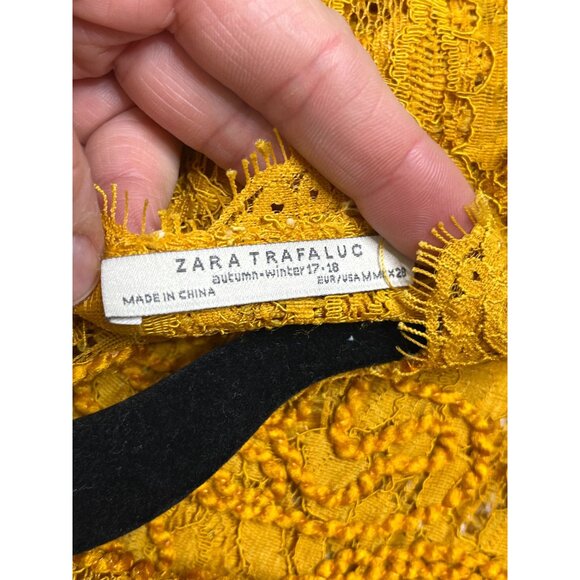 SOLD Zara Mustard Yellow Sheer Lace Short Sleeve Blouse Top SZ Medium - Picture 7 of 9